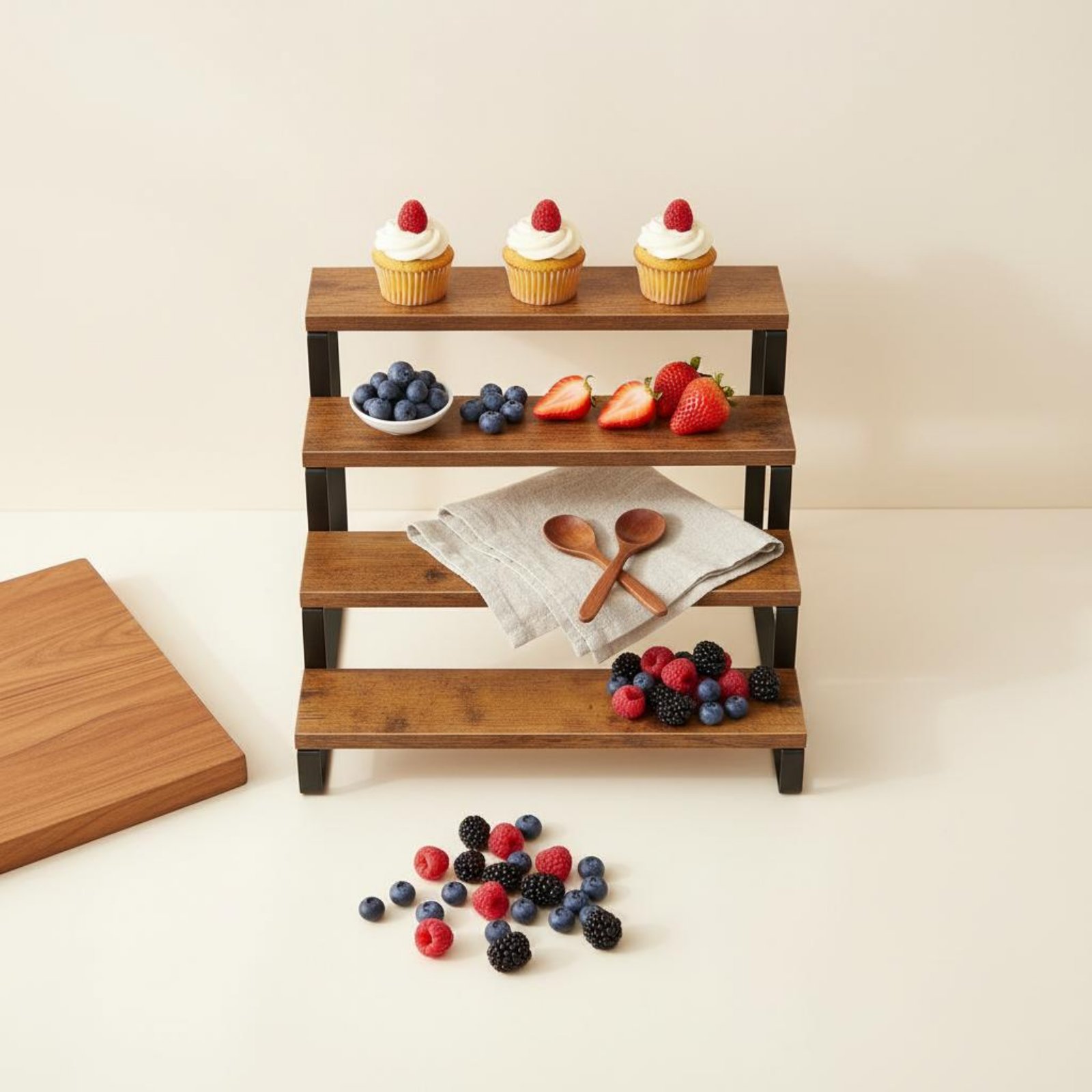 Display Risers Set - 4-laags displayrek ruimtebesparend houten dessertstandaard gelaagd